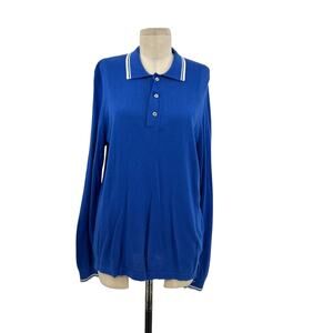 J. McLaughlin Polo Sweater‎ Knit Cotton Cashmere Striped Blue Size Medium